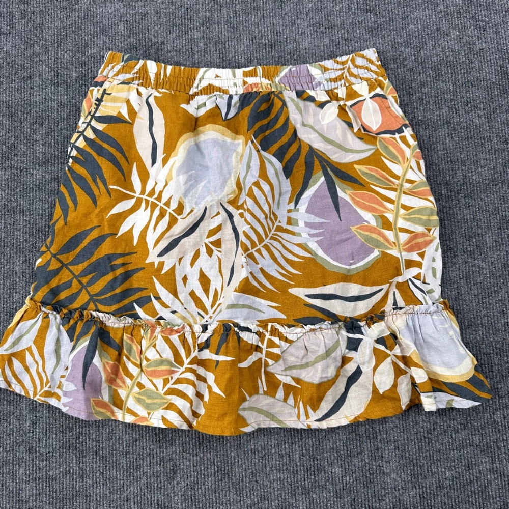 C&C California Skirt Small Floral Ruffle Linen Mustard Yellow Modern Casual